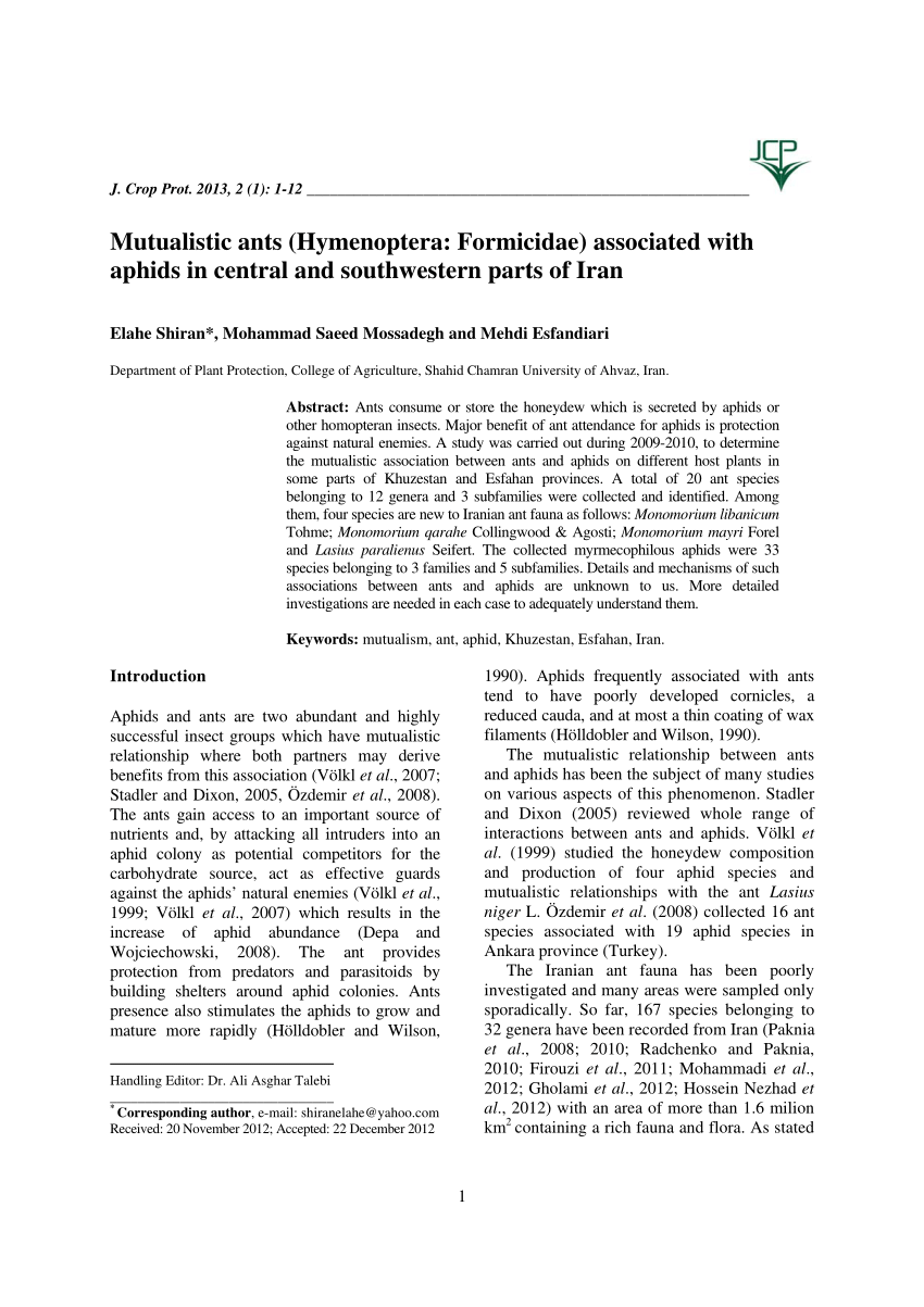 PDF) Mutualistic ants (Hymenoptera: Formicidae) associated with ...