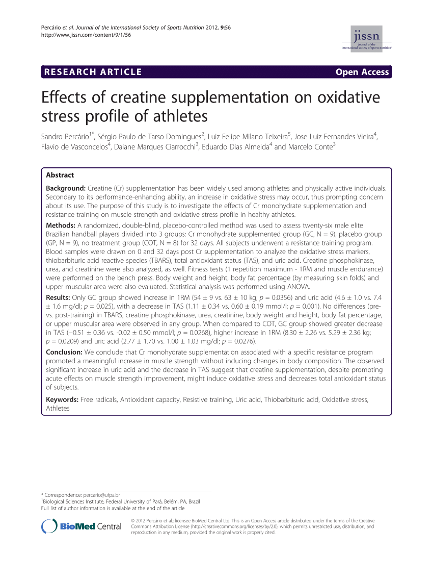 forurening Giv rettigheder Højttaler PDF) Effects of creatine supplementation on oxidative stress profile of  athletes