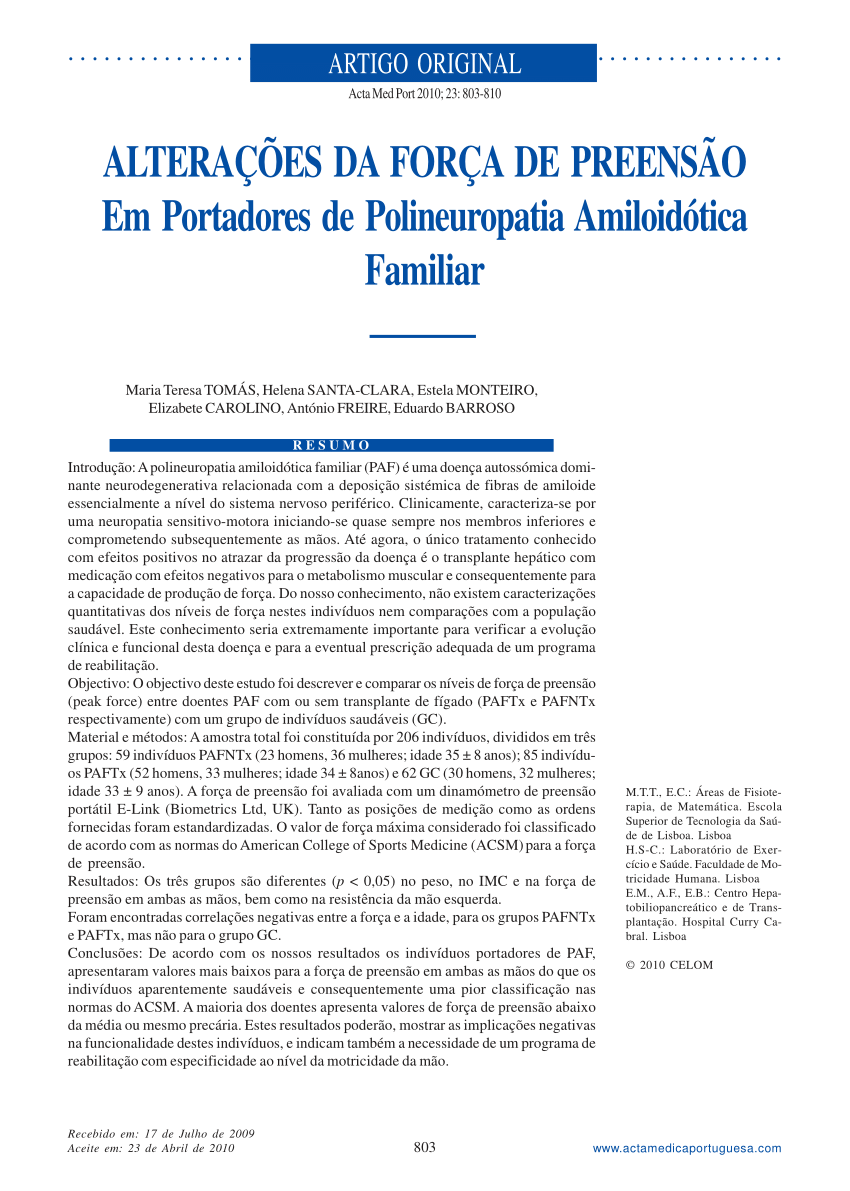 Pdf Alterações Da Força De Preensão Em Portadores De Polineuropatia Amiloidótica Familiar 4966