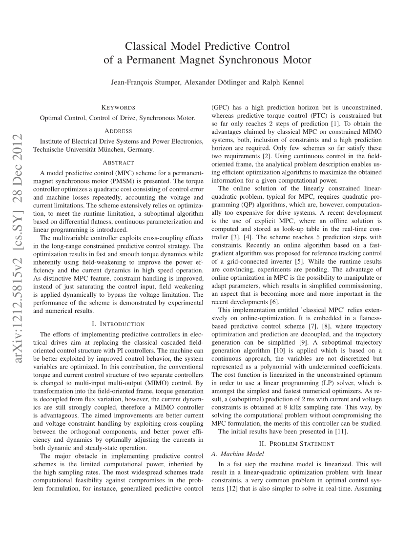 (PDF) Classical Model Predictive Control of a Permanent Magnet ...
