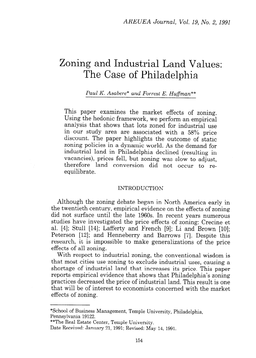(PDF) Zoning and Industrial Land Values: The Case of Philadelphia. Real ...