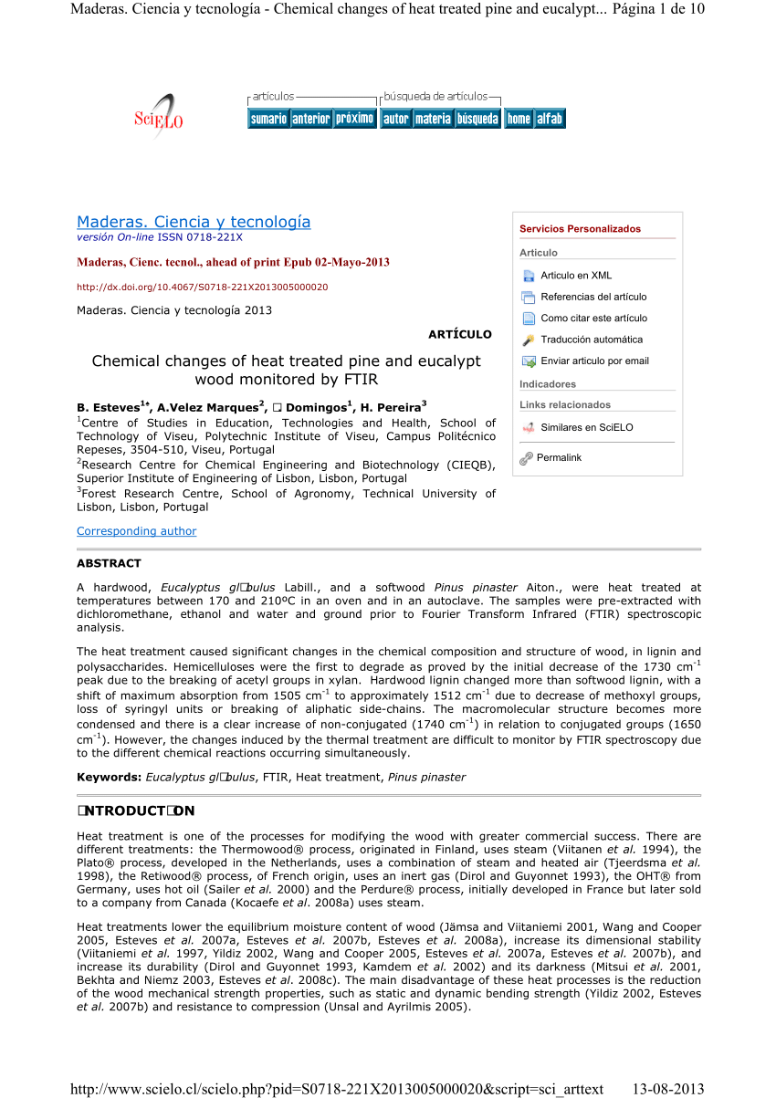 Pdf Chemical Changes Of Heat Treated Pine And Eucalypt Wood Monitored By Ftir