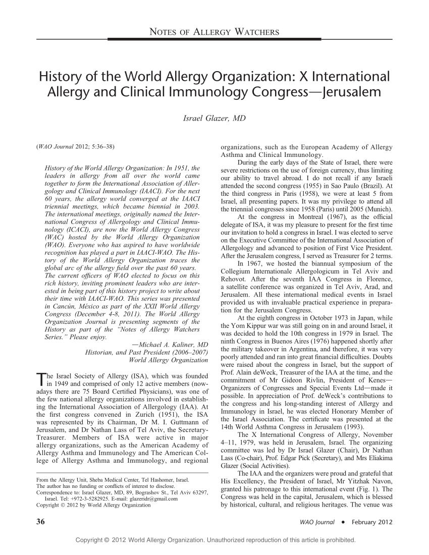 (PDF) History of the World Allergy Organization X International