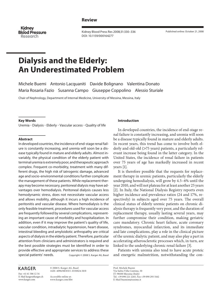 PDF Dialysis and the Elderly An Underestimated Problem