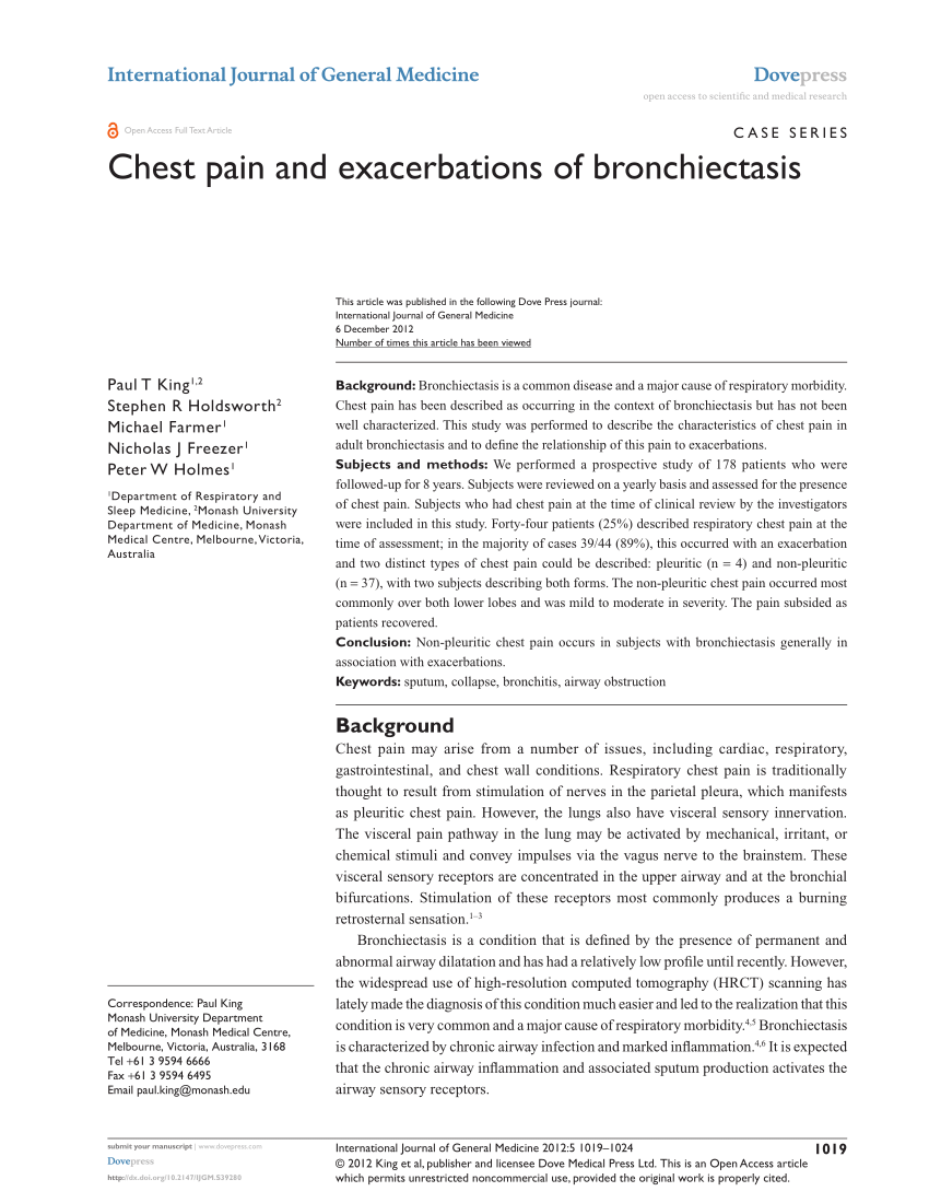 PDF Chest pain and exacerbations of bronchiectasis