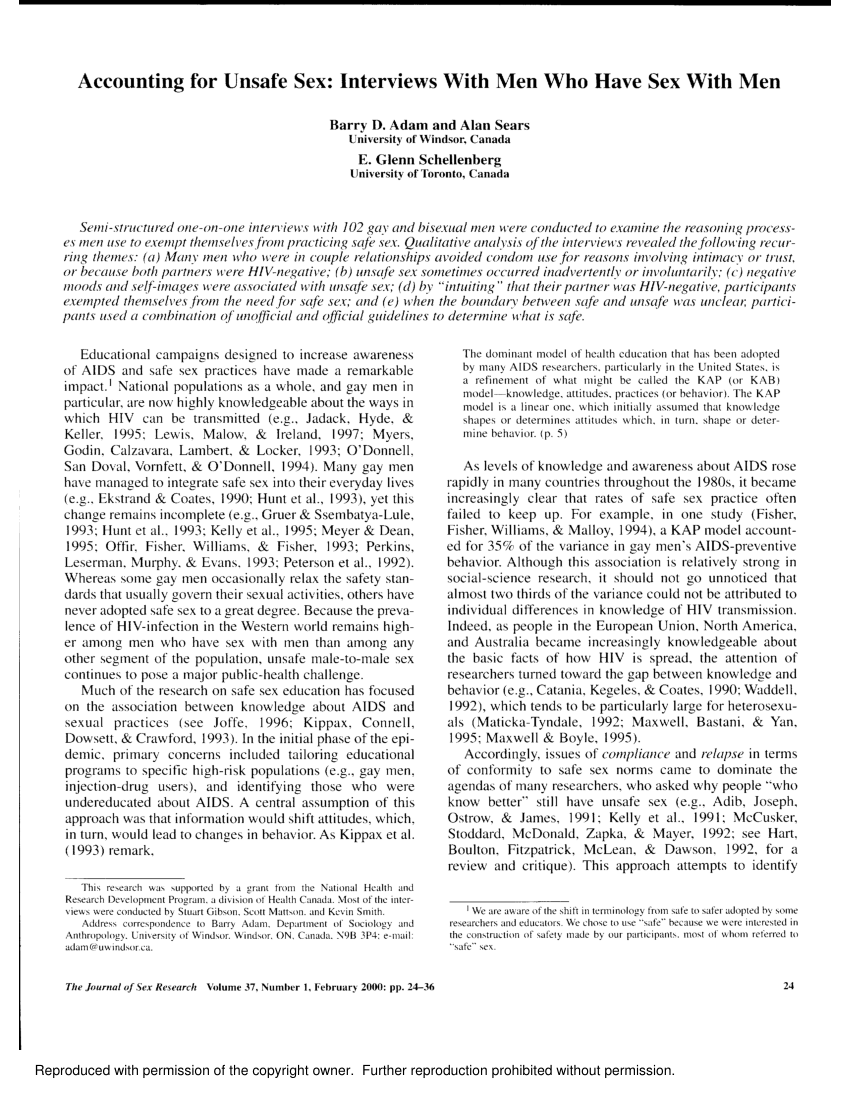 PDF) Accounting for unsafe sex: Interviews with men who have sex with men