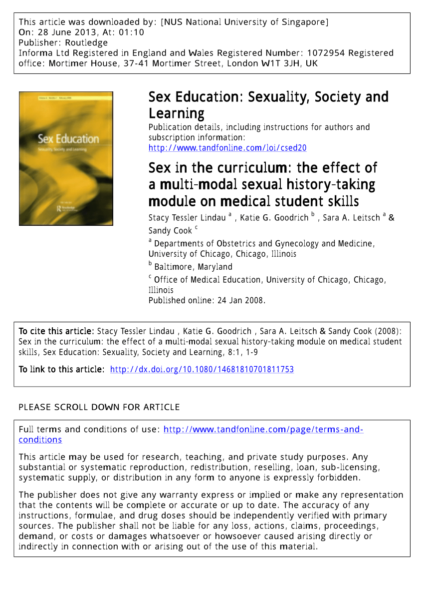 Pdf Sex In The Curriculum The Effect Of A Multi Modal Sexual History Taking Module On Medical 2185
