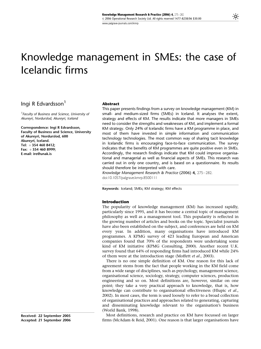 a literature review on knowledge management in smes