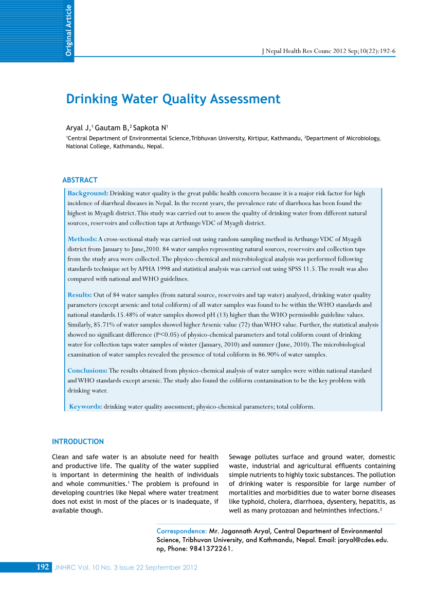 project on water quality pdf