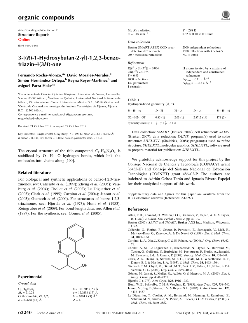 Pdf 3 R 1 Hydroxybutan 2 Yl 1 2 3 Benzotriazin 4 3h One