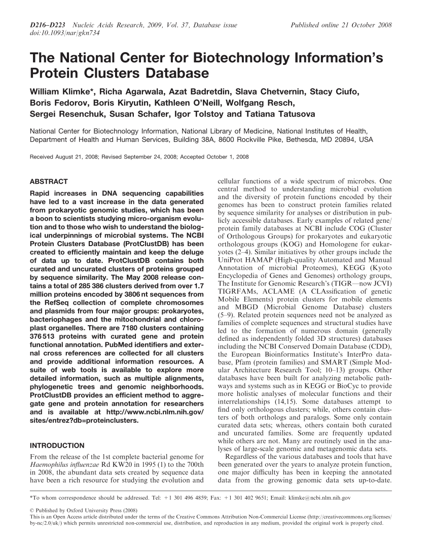 (PDF) The National Center for Biotechnology Information's Protein