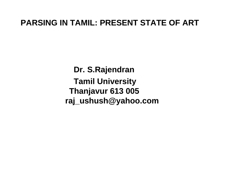 Pdf Parsing In Tamil Present State Of Art