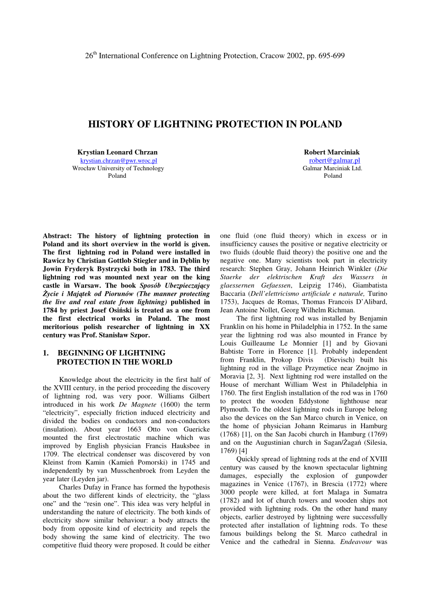 Pdf History Of Lightning Protection In Poland