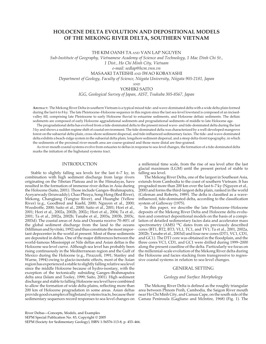 Pdf Holocene Delta Evolution And Depositional Models Of The Mekong River Delta Southern Vietnam