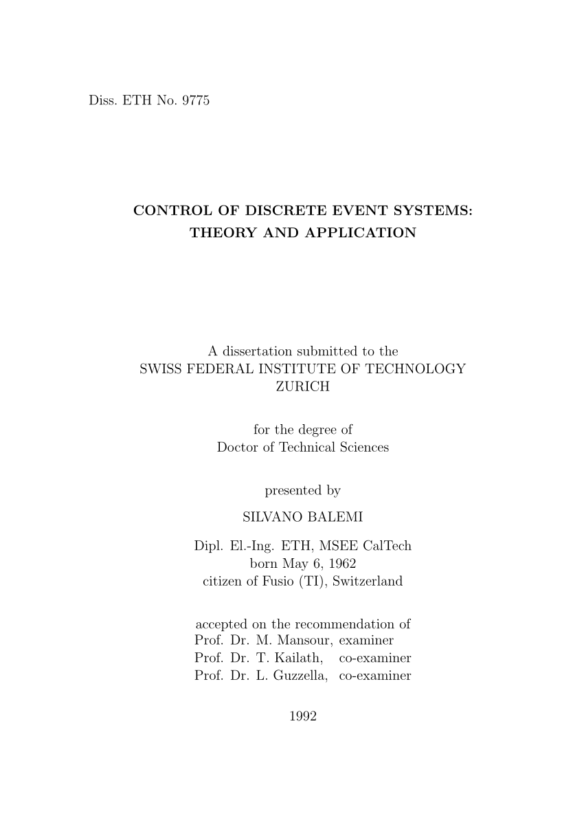 PDF) CONTROL OF DISCRETE EVENT SYSTEMS: THEORY AND APPLICATION