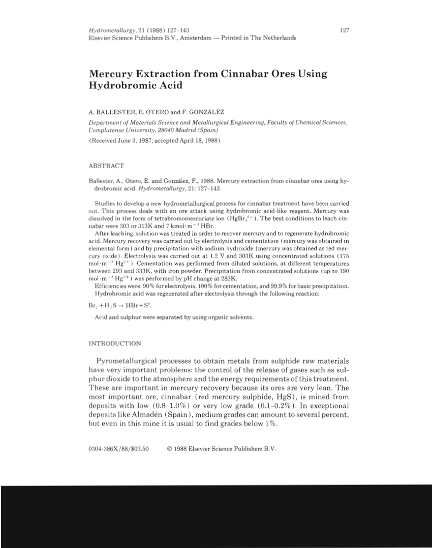 Pdf Mercury Extraction From Cinnabar Ores Using Hydrobromic Acid Previous Studies