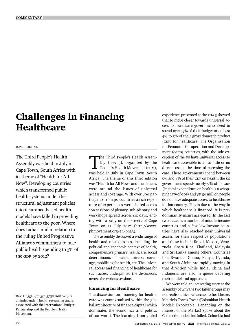 (PDF) Challenges in Financing Healthcare