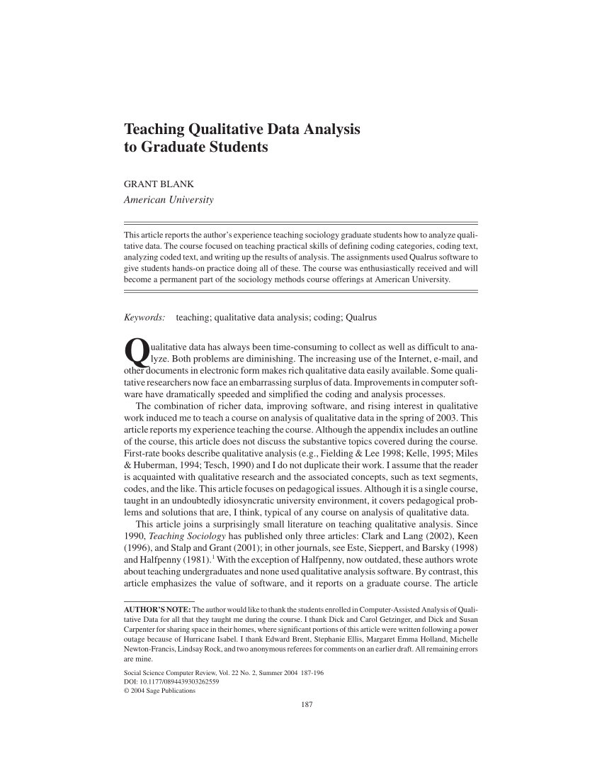 PDF) Teaching Qualitative Data Analysis to Graduate Students