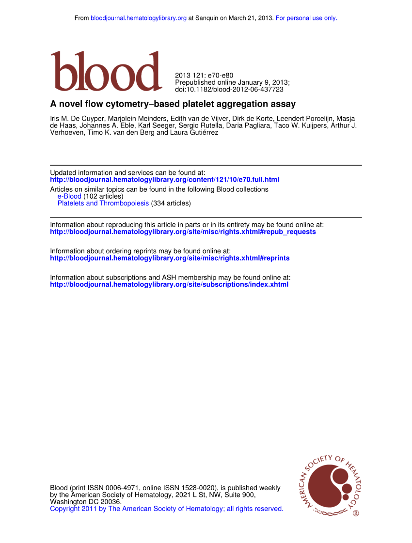 PDF A novel flow cytometry based platelet aggregation assay