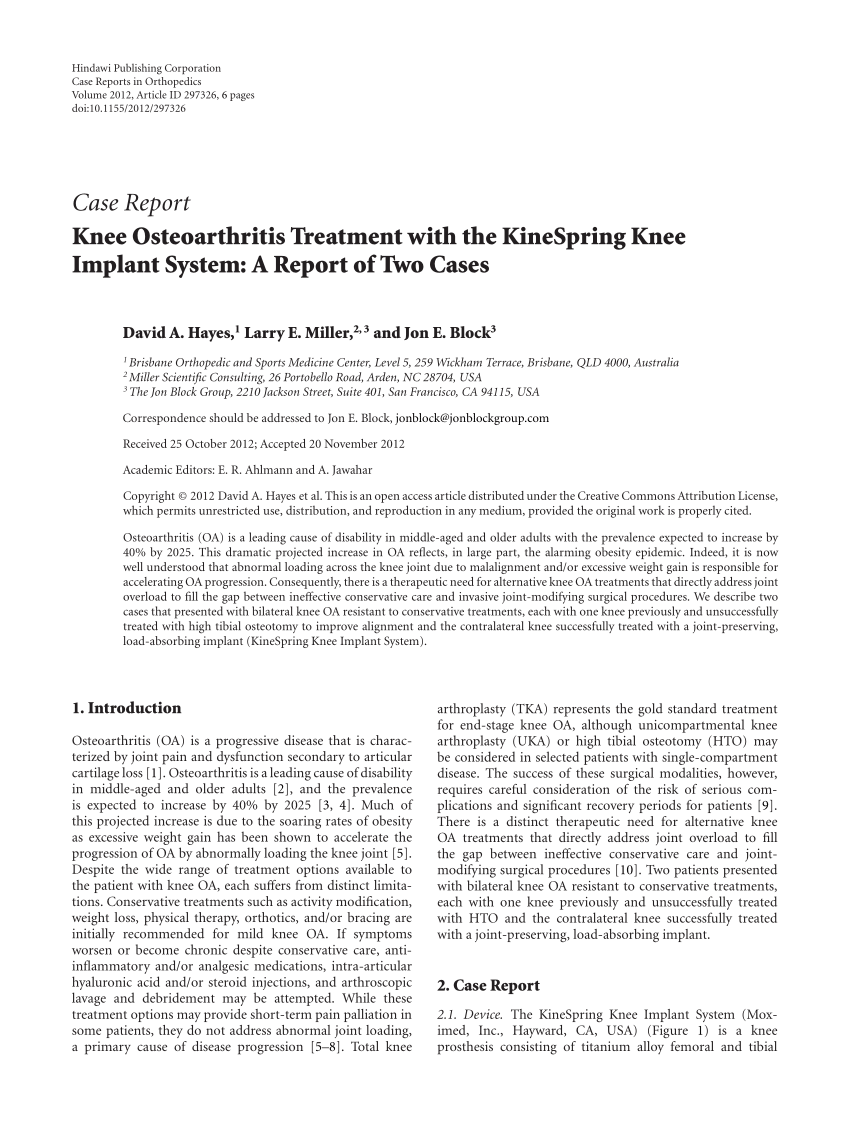 (PDF) Knee Osteoarthritis Treatment with the KineSpring Knee Implant