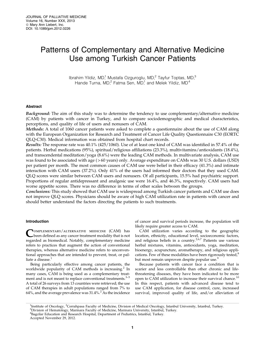 PDF Patterns of Complementary and Alternative Medicine Use among  