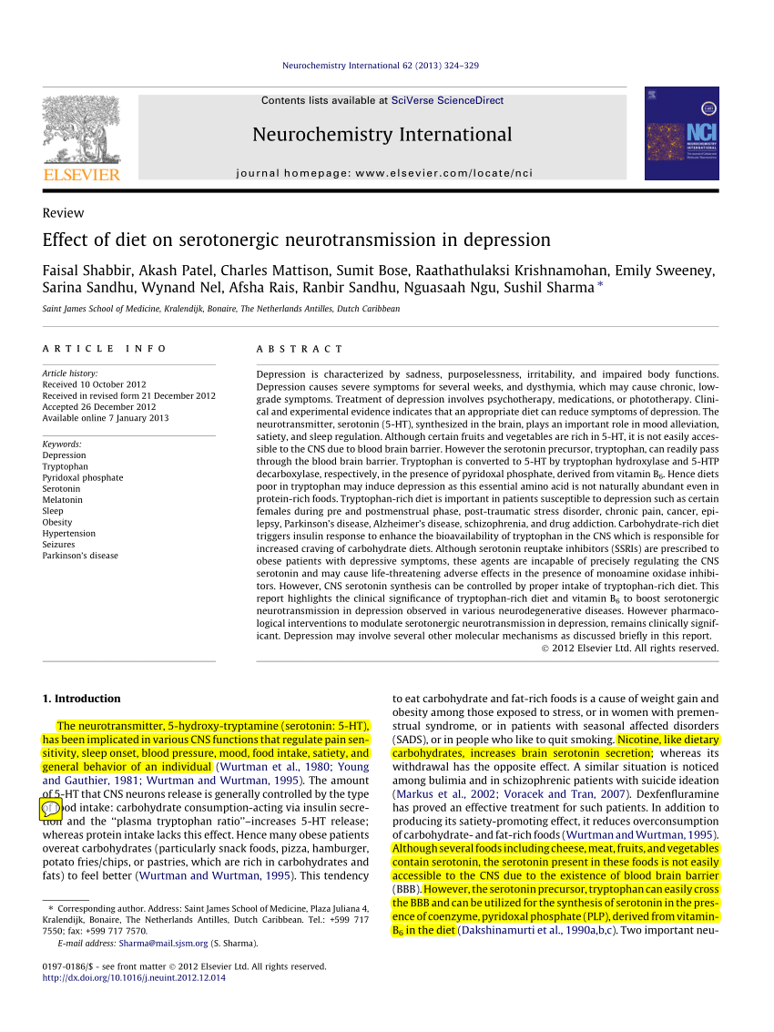 PDF) Effect of diet on serotonergic neurotransmission in depression