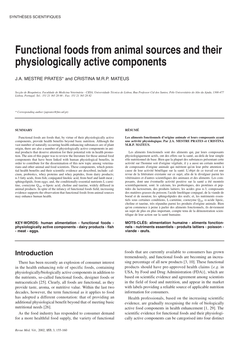 PDF) Functional foods from animal sources and their physiologically active  components