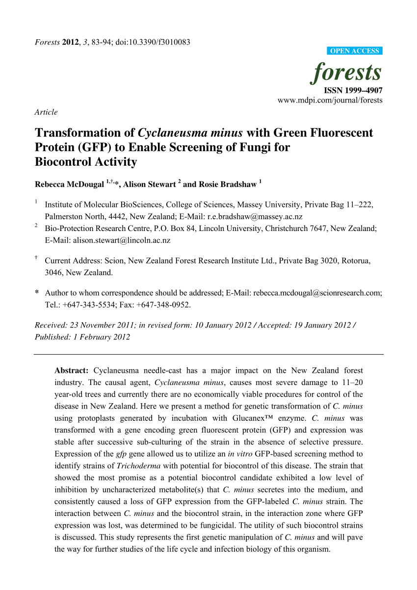 PDF) Transformation of Cyclaneusma minus with Green Fluorescent 