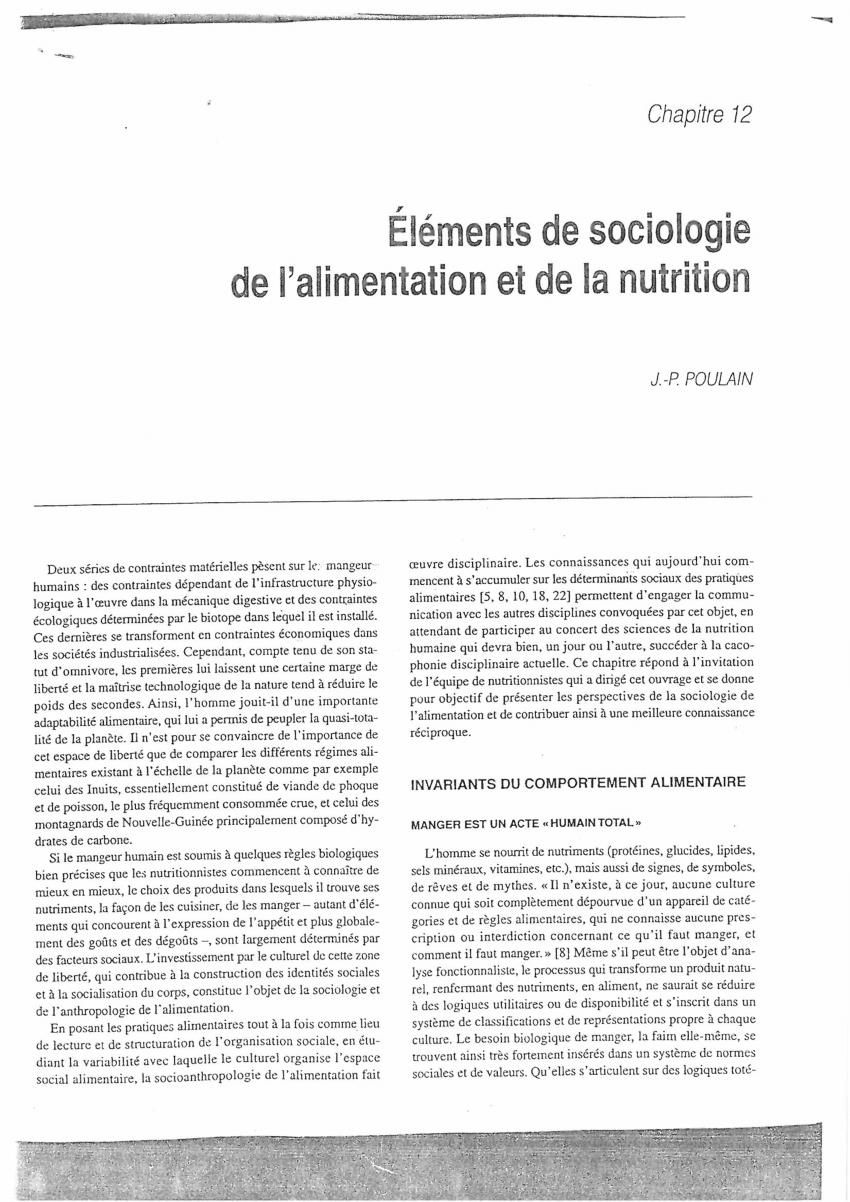 Pdf Elements De Sociologie De L Alimentation Et De La Nutrition