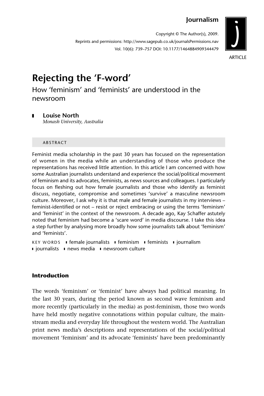 PDF) Rejecting the 'F-word' How 'feminism' and 'feminists' are understood  in the newsroom