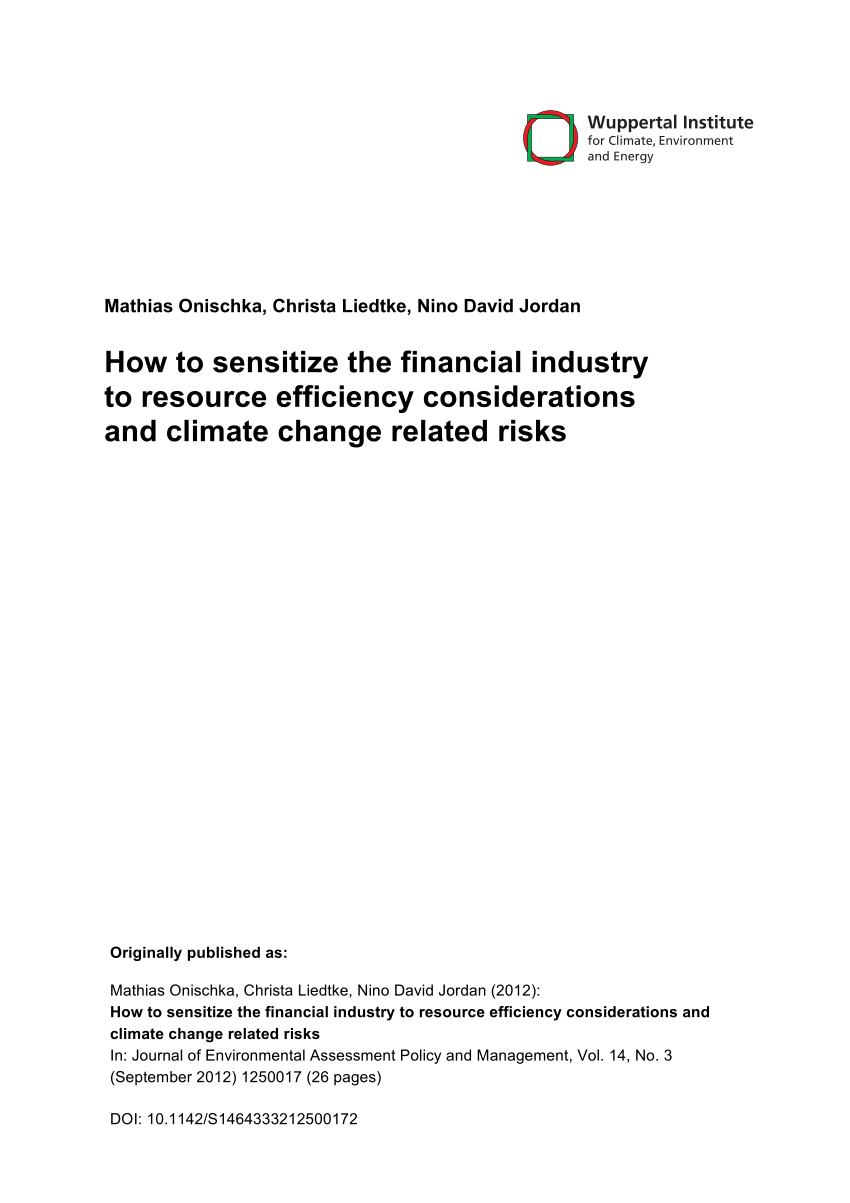 (PDF) How to Sensitize the Financial Industry to Resource Efficiency ...