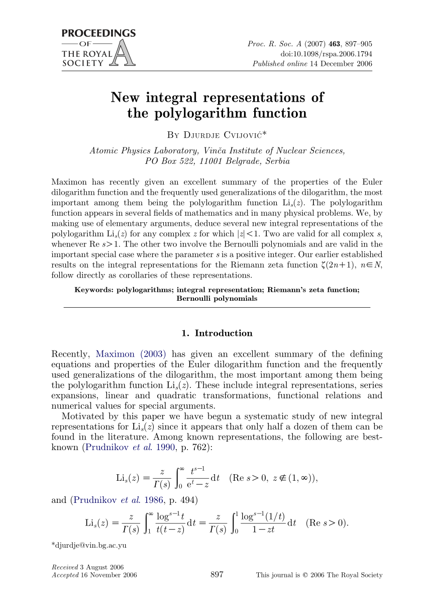 Pdf New Integral Representations Of The Polylogarithm Function
