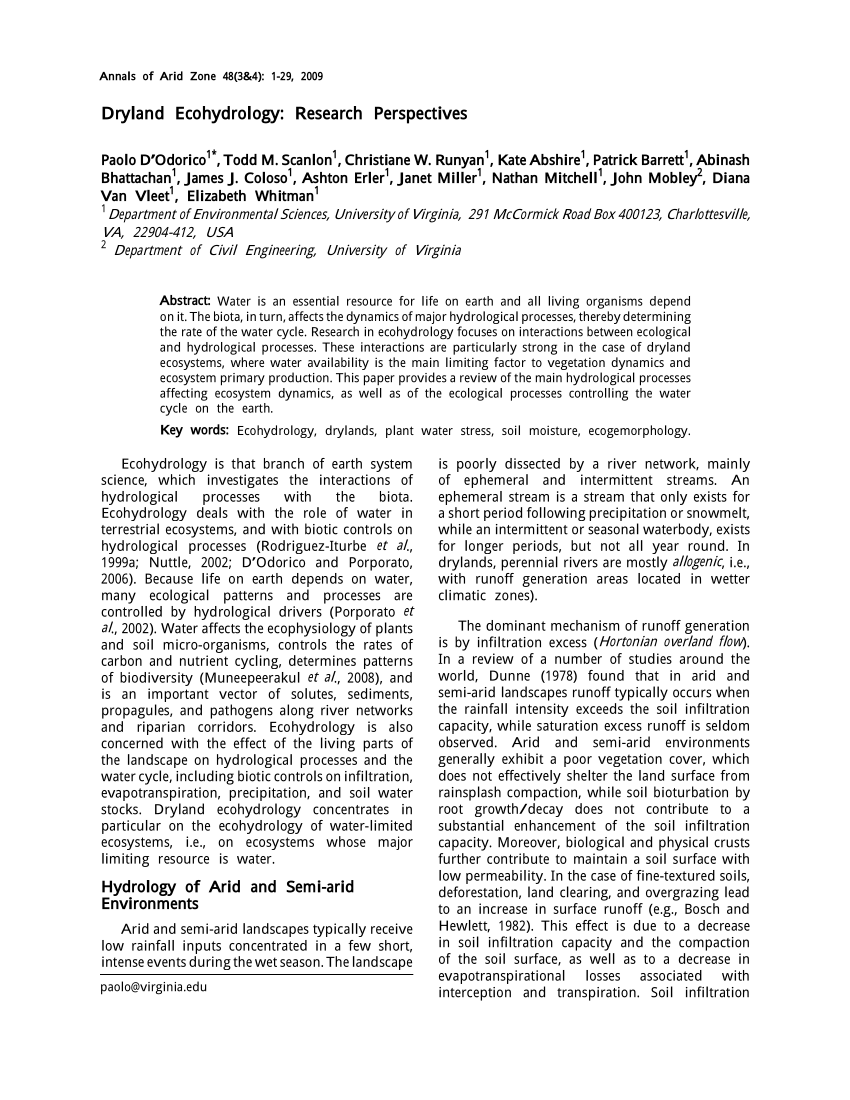 PDF) Dryland ecohydrology: Research perspectives