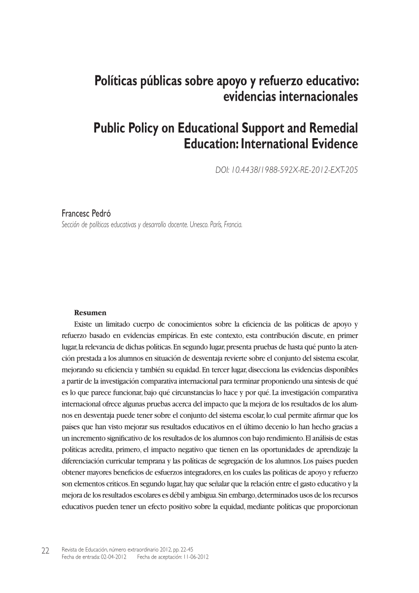 Pdf Politicas Publicas Sobre Apoyo Y Refuerzo Educativo Evidencias Internacionales