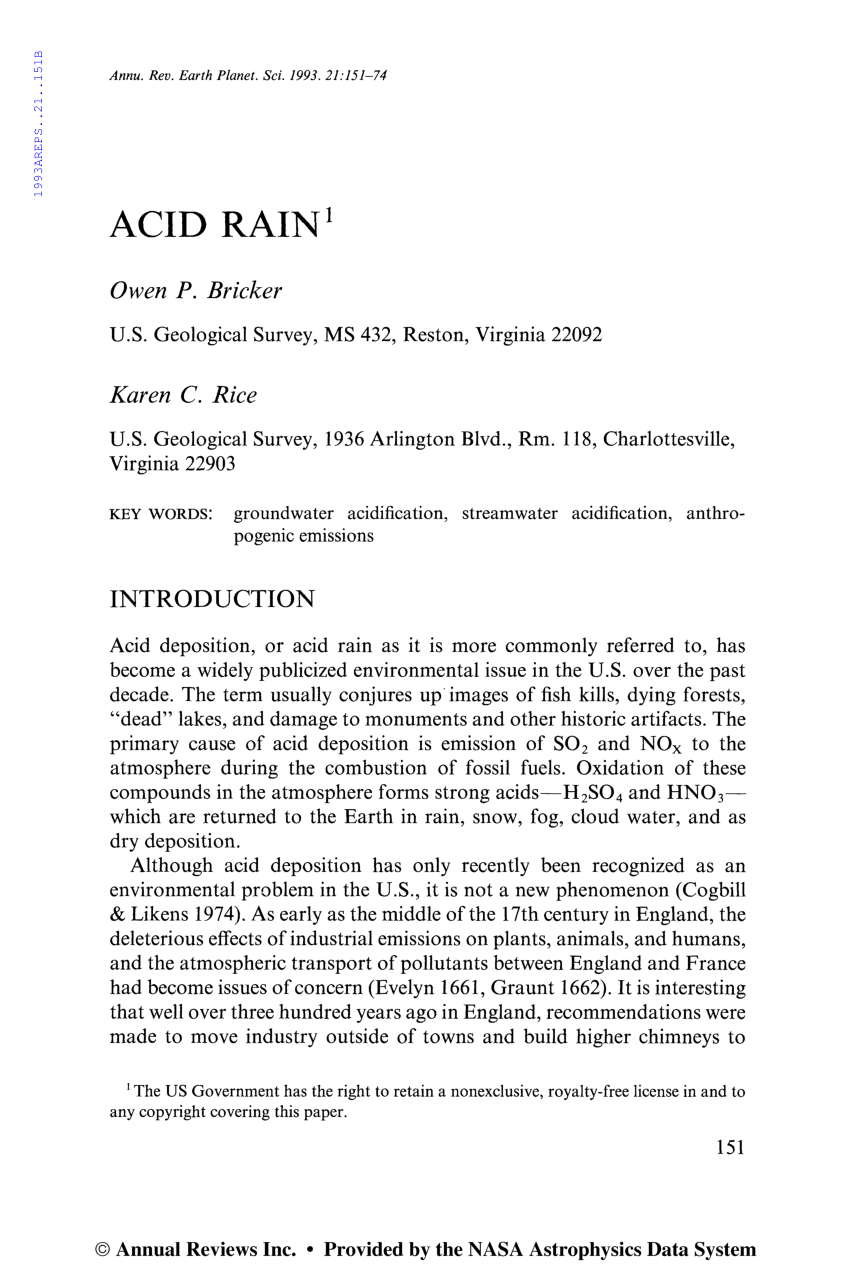 acid rain killer rain research paper