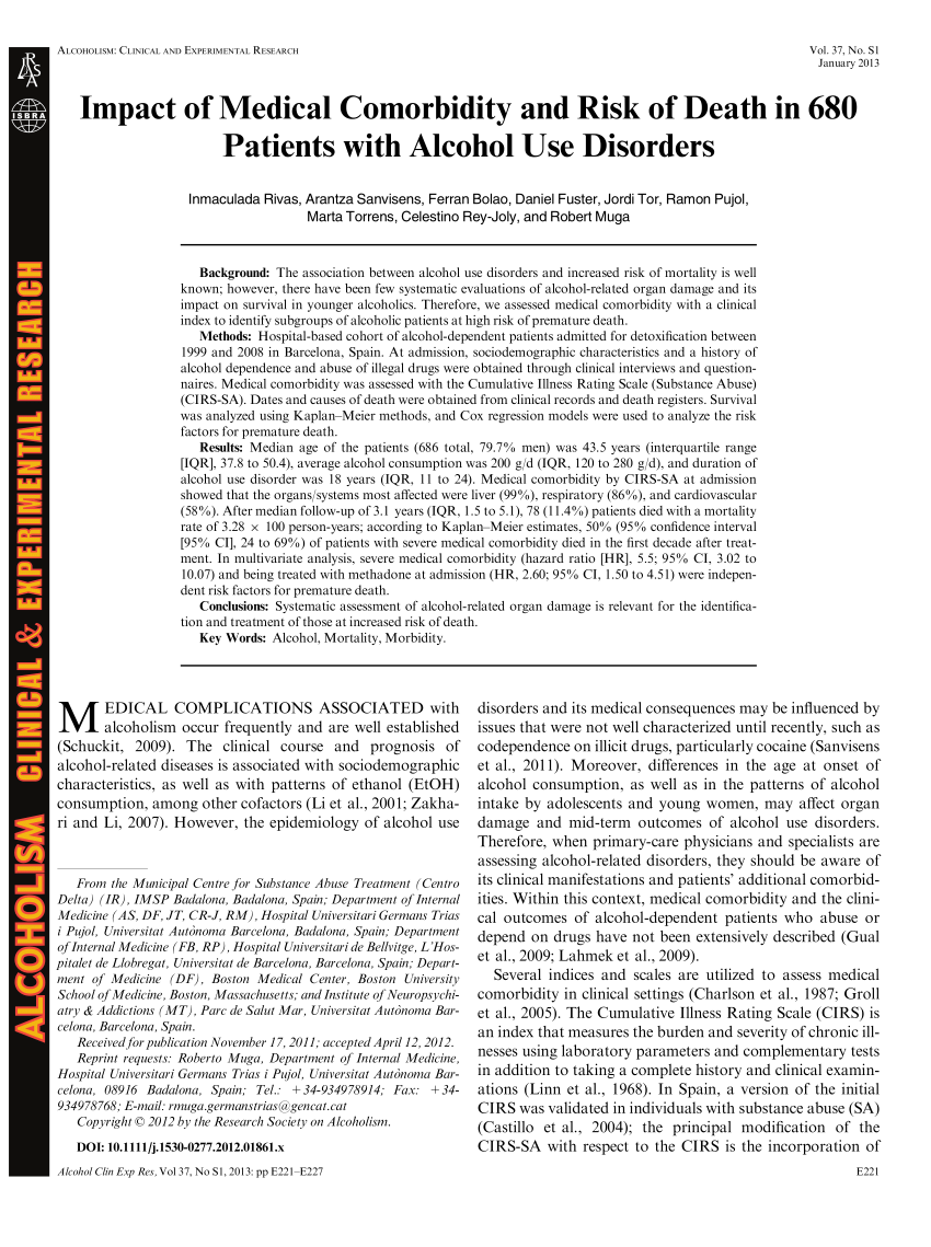 Pdf Impact Of Medical Comorbidity And Risk Of Death In 680 Patients With Alcohol Use Disorders 6722