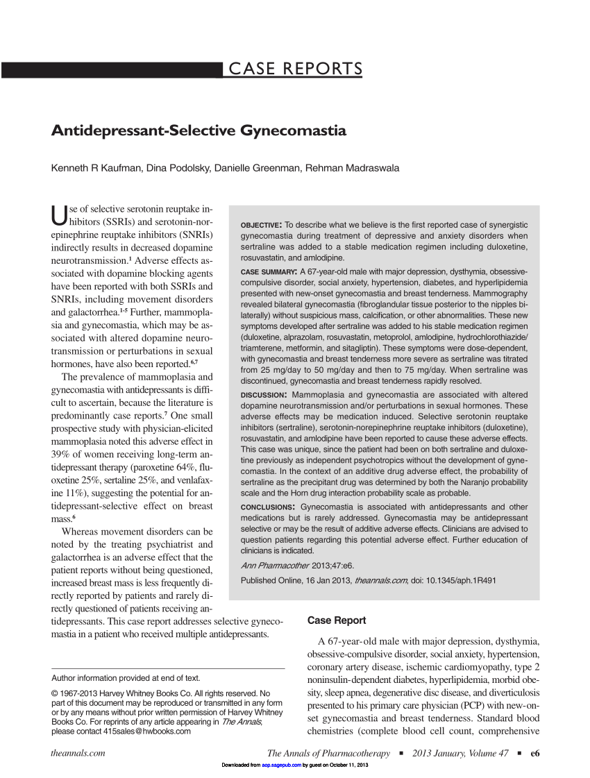 PDF Antidepressant Selective Gynecomastia January