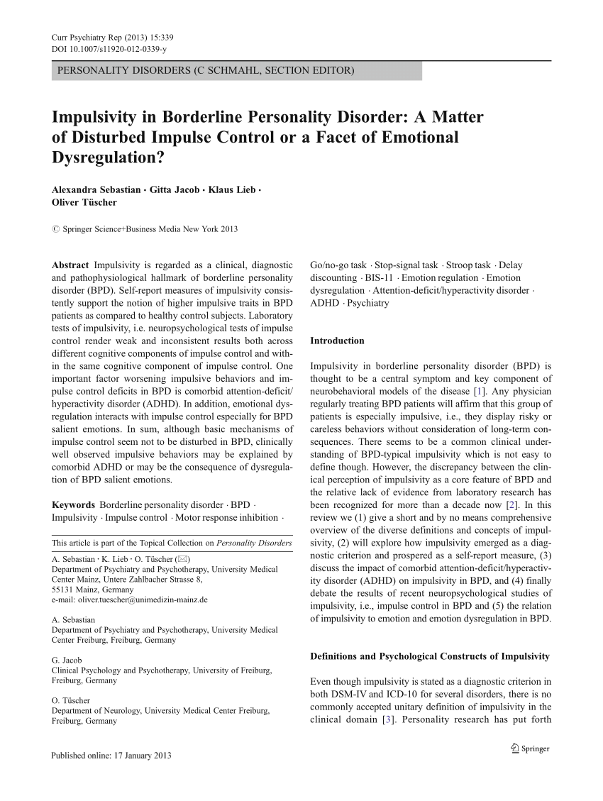 pdf) impulsivity in borderline personality disorder: a matter of