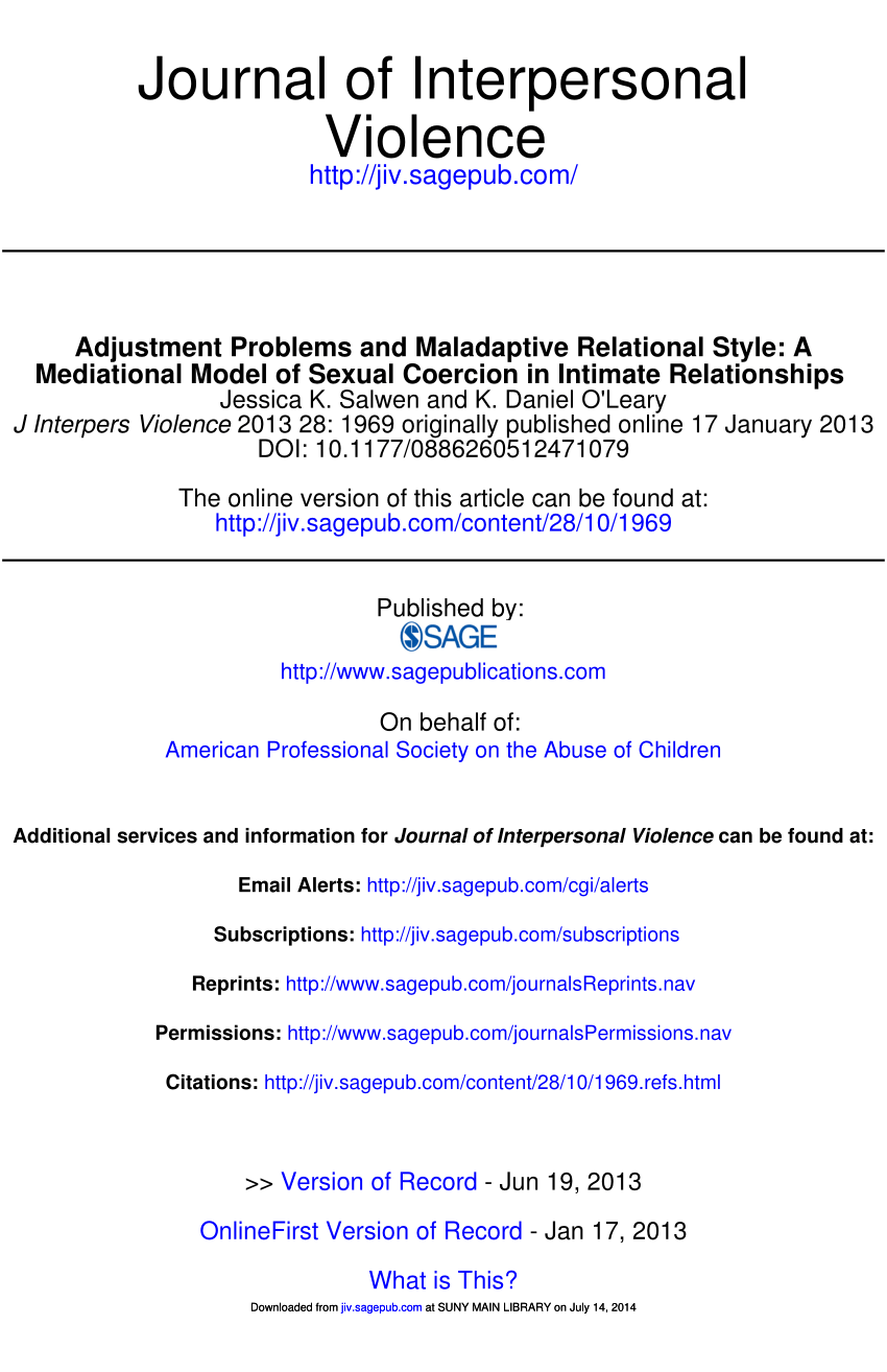 Pdf Adjustment Problems And Maladaptive Relational Style A Mediational Model Of Sexual 5236