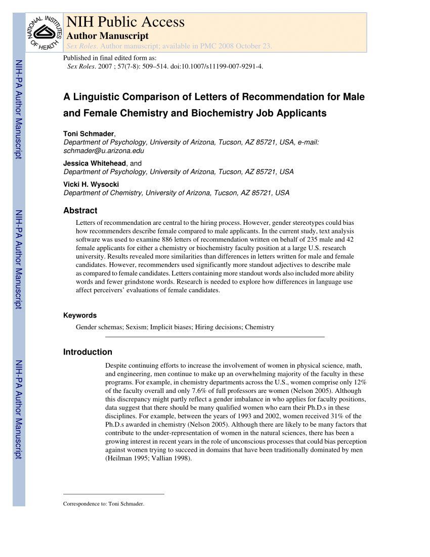 PDF) A Linguistic Comparison of Letters of Recommendation for Male