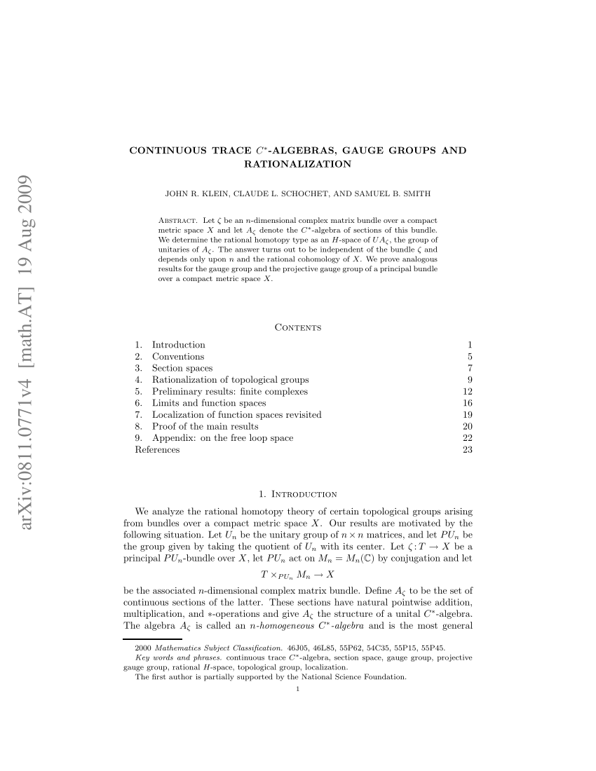 Pdf Continuous Trace C Algebras Gauge Groups And Rationalization