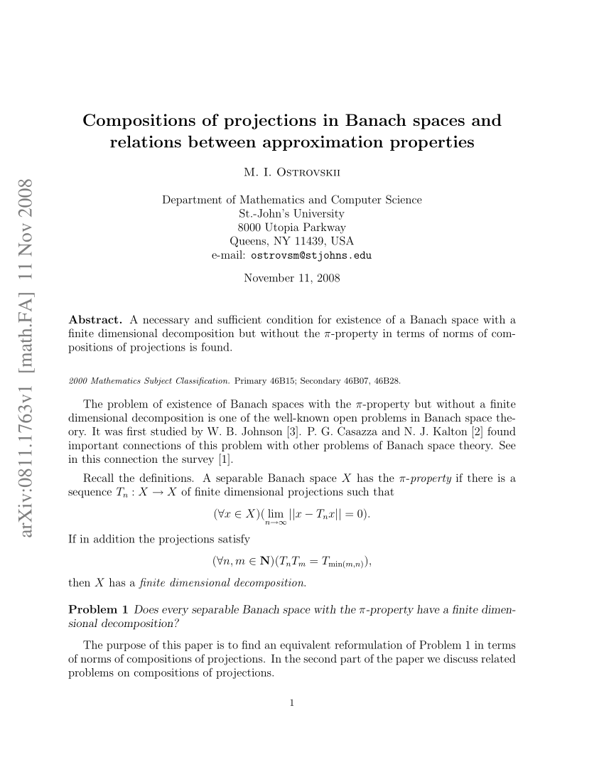 Pdf Compositions Of Projections In Banach Spaces And Relations Between Approximation Properties