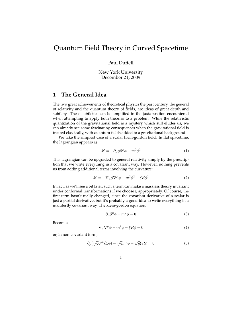 quantum field theory in curved space time