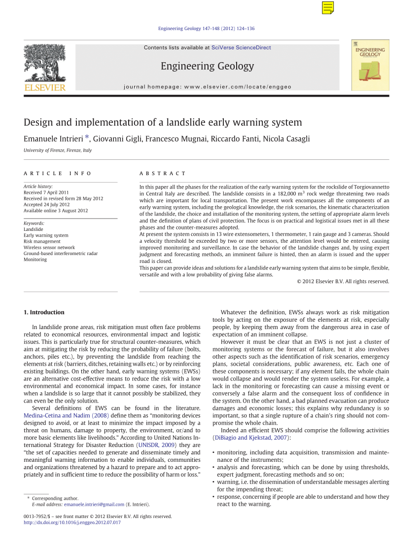 (PDF) Design and implementation of a landslide Early Warning System