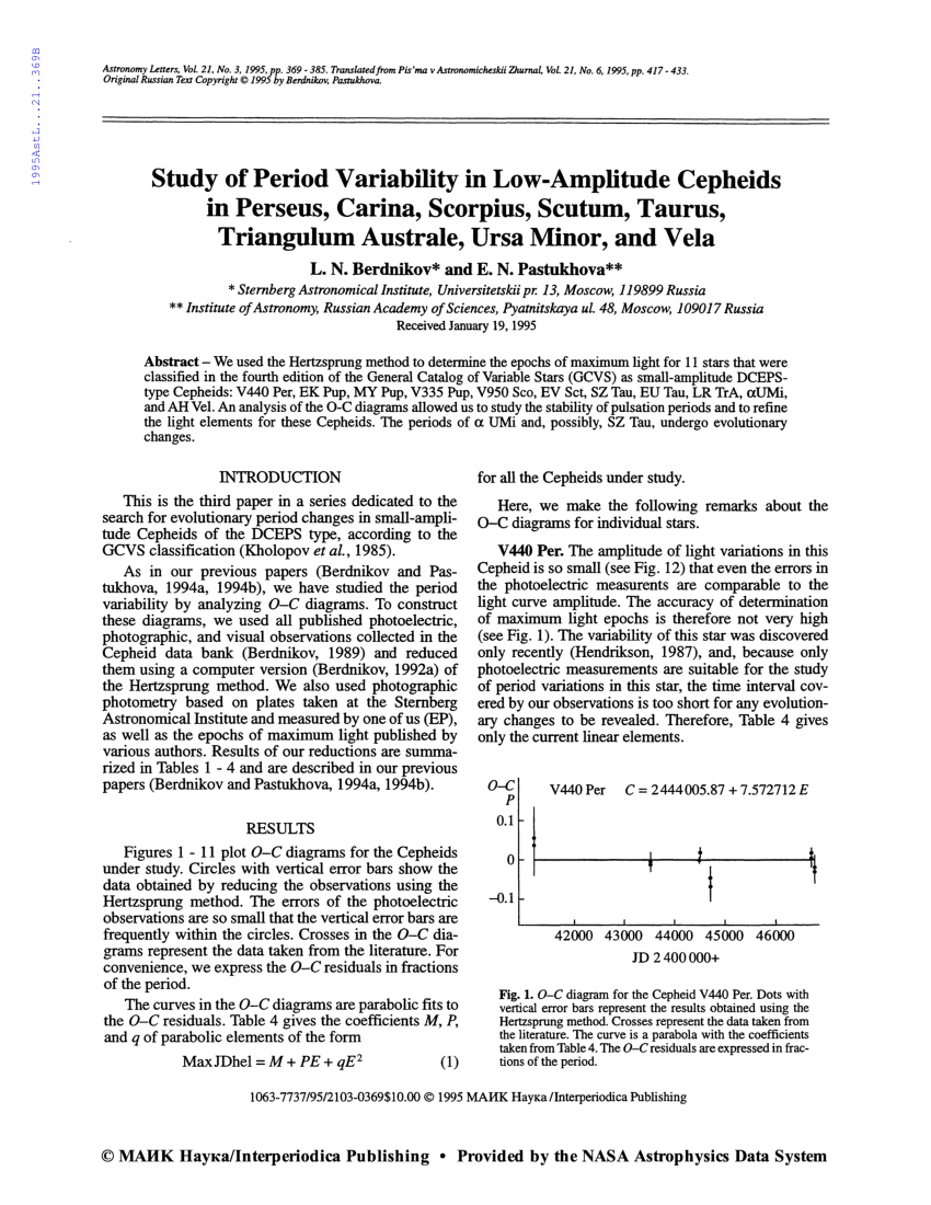 Pdf Study Of Period Variability In Low Amplitude Cepheids In Perseus Carina Scorpius Scutum Taurus Triangulum Australe Ursa Minor And Vela