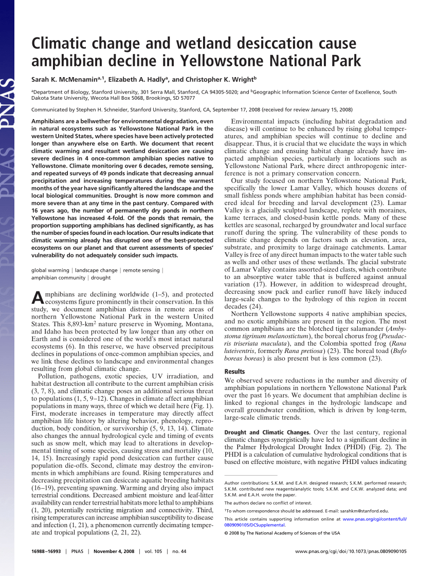 (PDF) Climatic change and wetland desiccation cause amphibian decline