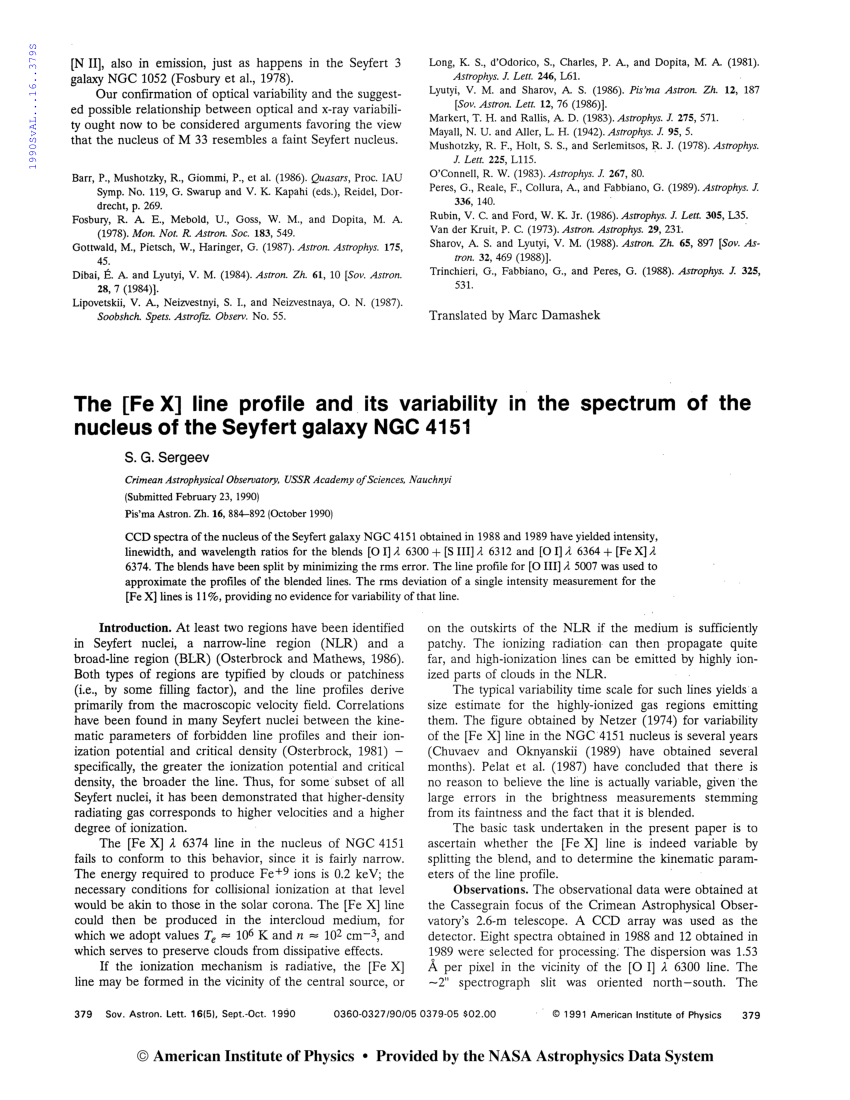 Pdf The Fex Line Profile And Its Variability In The Spectrum Of The Nucleus Of The Seyfert Galaxy Ngc4151