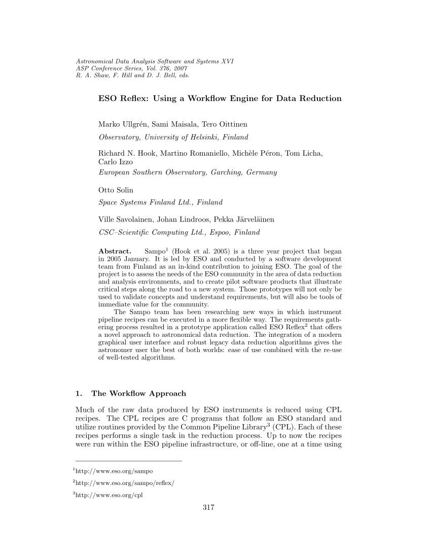Pdf Eso Reflex Using A Workflow Engine For Data Reduction 2001
