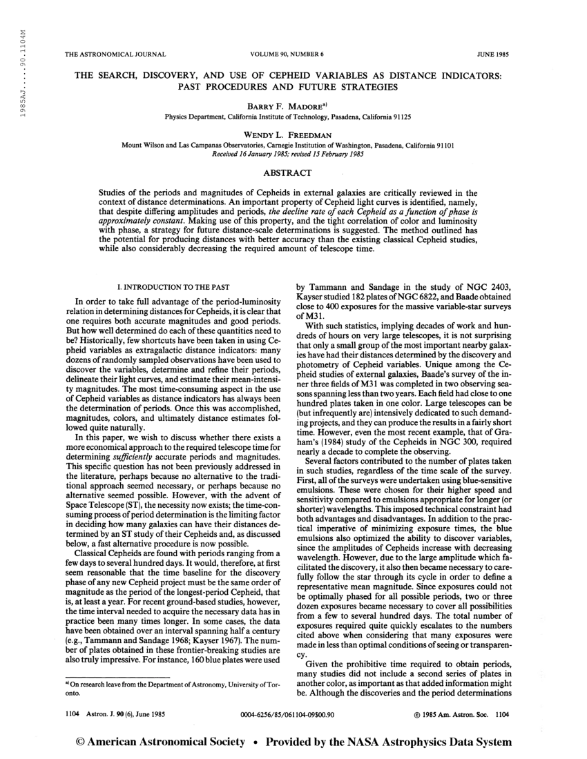 (PDF) The search, discovery, and use of Cepheid variables as distance