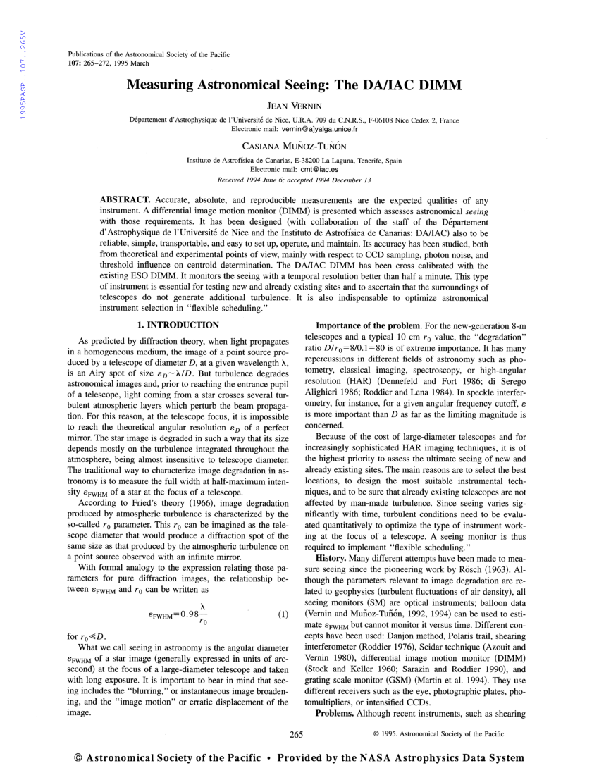 (PDF) Measuring astronomical seeing: the DA/IAC DIMM